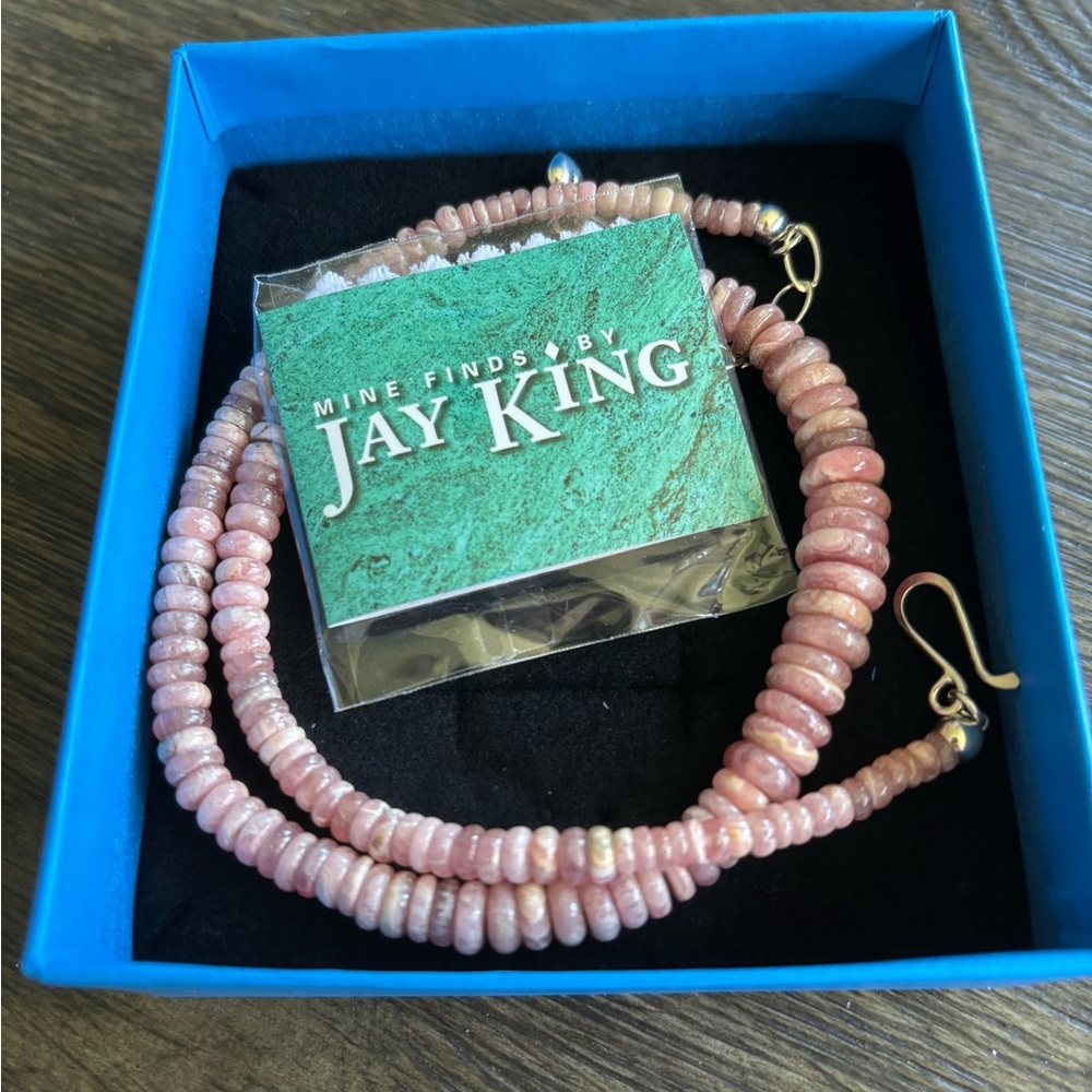 Jay King DTR Rhodochrosite Necklace Pink Banded Rondelle Sterling Silver